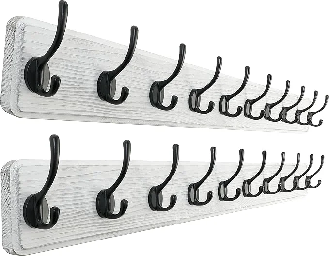 Top-Quality SKOLOO Rustic Wall Mounted Coat Rack Case of 2 Pine Solid Wood Coat Hook Hanger - 10 Hooks for Hanging Clothes Robes Towels CoatsAbout ThisOverview Enhanced
