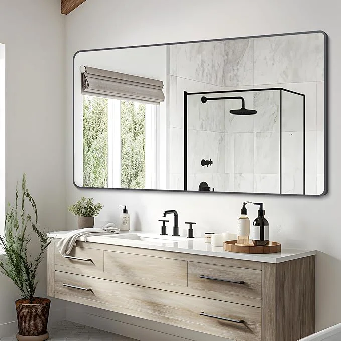 Excellent 30 x 60 Bathroom Mirror Matte Black Wall Mirror with Metal Frame Decorative Rectangular Vanity Mirror for Bedroom Bathroom Living Room Entryway Horizontal About ThisOverview Premium Material