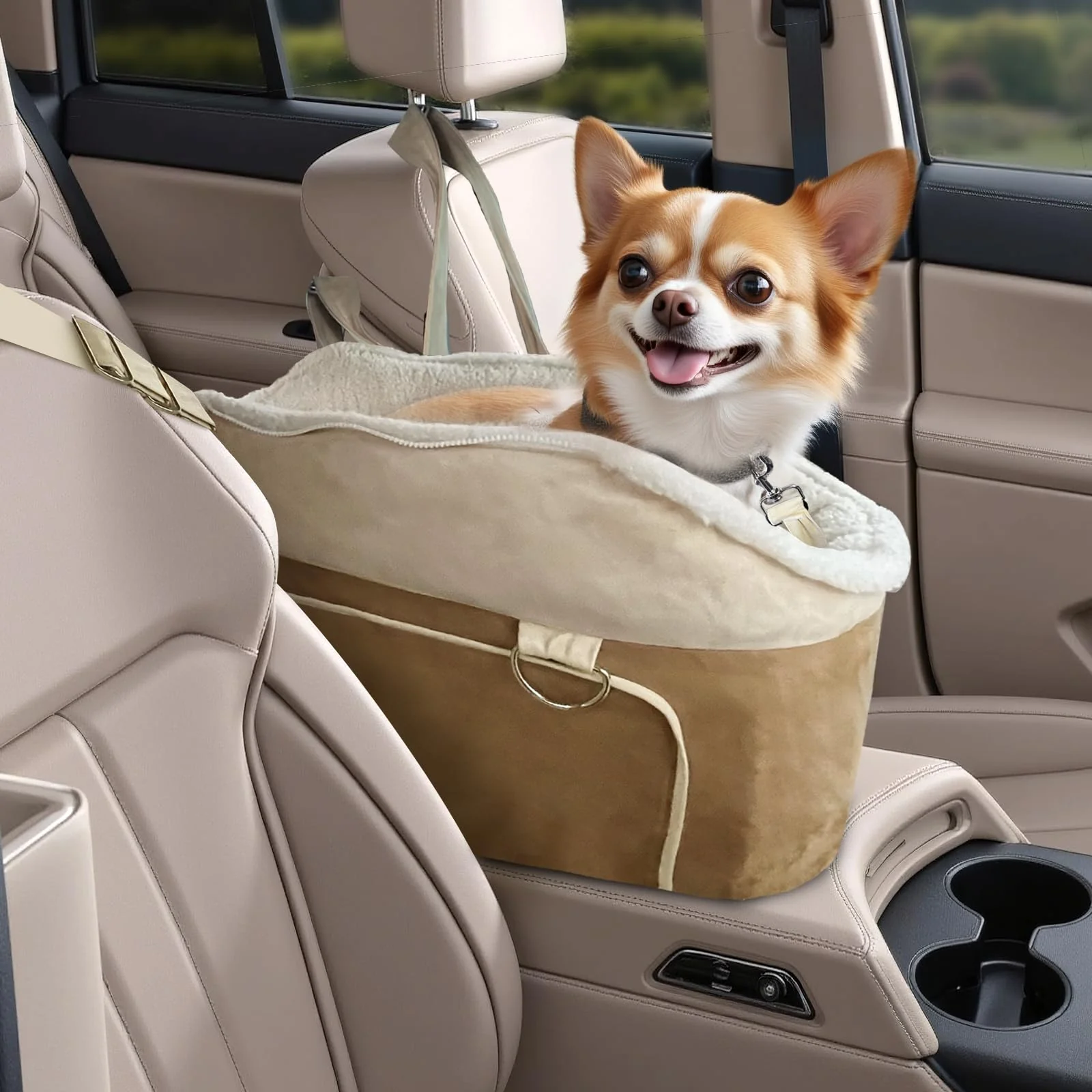 Fast Strusery Dog Car Seat for Small Dogs – Frosted-Velvet Brown Booster Seat with Storage Pockets Quality