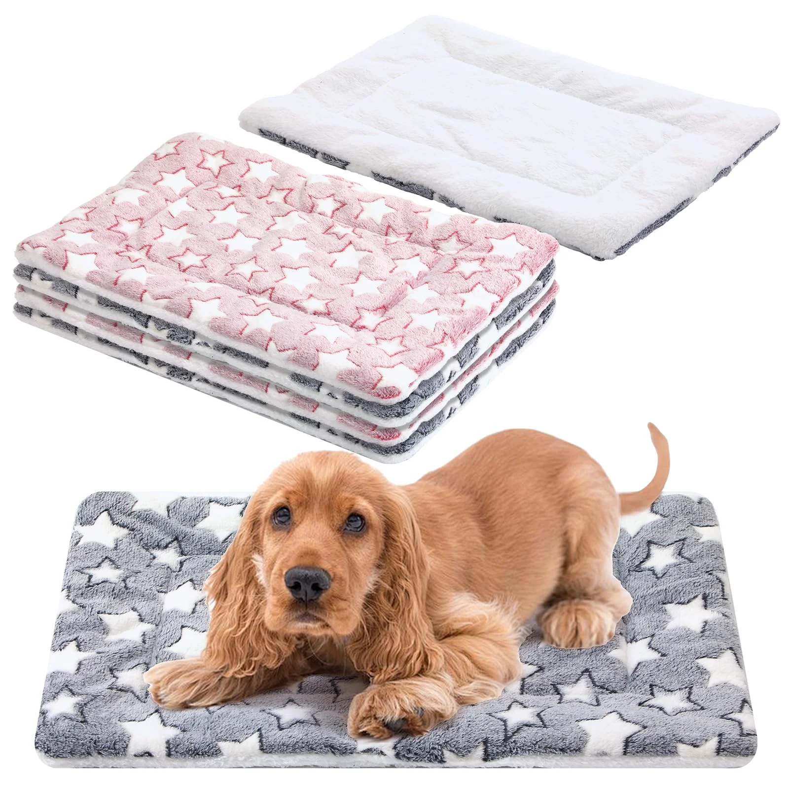 Authentic Zisiueel 4-Piece Washable Dog Bed Crate Mats – Reversible 16 x 24 in Pink Gray Durable