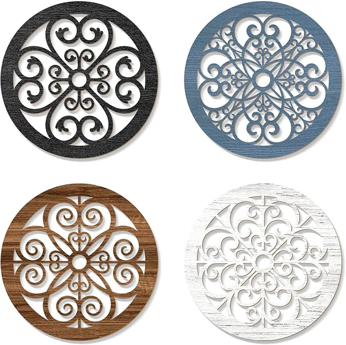Smooth Zzbakress 4 Pieces Farmhouse Wall Decor Rustic Circle Wall Decor Wooden Hollow Carved Round Wall Art for Living Room Bedroom Kitchen Bathroom Home Wall Decoration Delicate Colorful About This Consistent