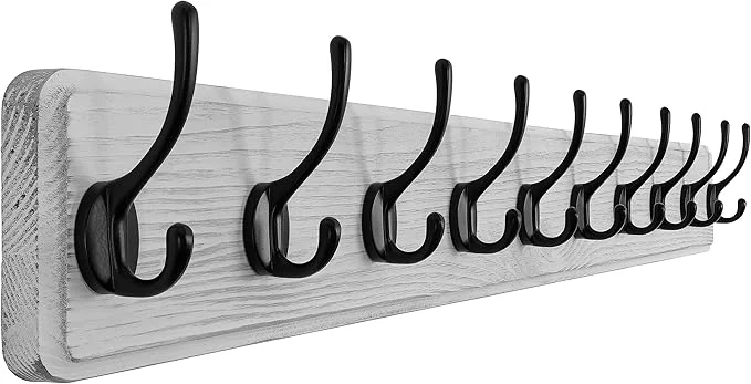 Natural SKOLOO Farmhouse Style Large Wall Mounted Coat Rack-38.6'' Long Pine Solid Wood Coat Hook Hanger - 10 Hooks for Hanging Clothes Robes Towels CoatsAbout ThisOverview Certified