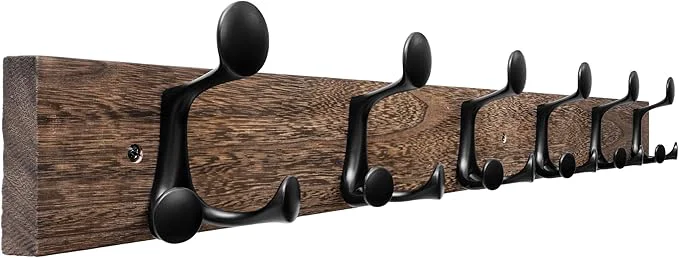 Unique SKOLOO 36-Inch Wood Burnt Coat Rack Wall Mount with 6 Triple Hooks - I for Family Entrances Classrooms and Pet Supplies Storage - Coat Hooks for WallAbout ThisOverview High-Grade