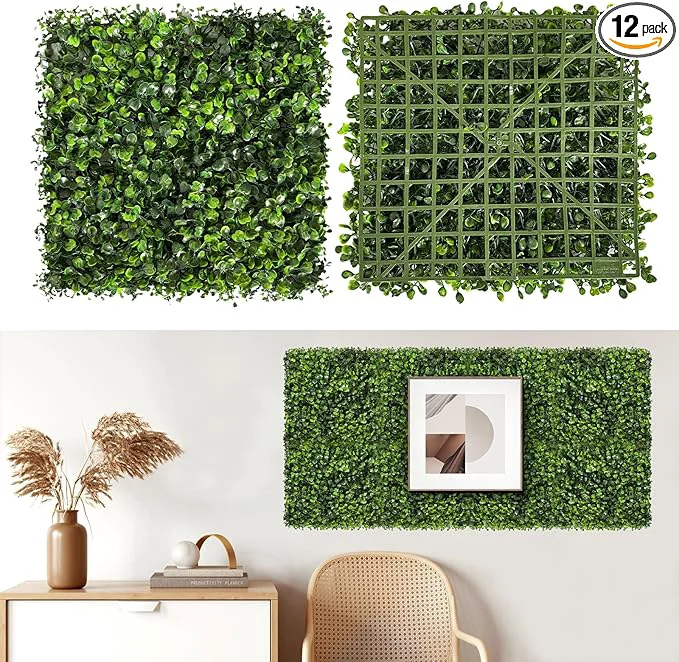 Efficient Artificial Grass Wall Panels 12 PCS 10 x10 Boxwood Hedge Wall Panels with 100 Zip Ties Boxwood Panels Backdrop for Outdoor Indoor Decorative Garden Fences Backyard Patio Privacy HedgeAbout ThisOverview Functional