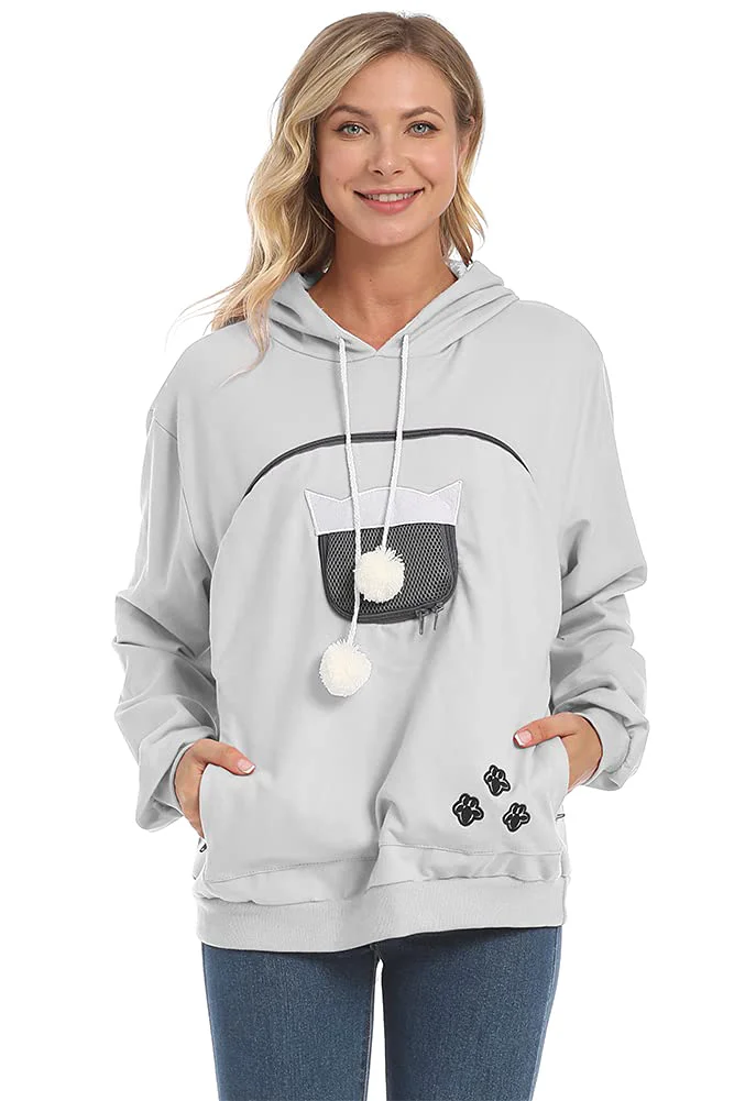 Certified ZIIFULLHOU Women Pet Carrier Sweatshirt Pocket Hoodie for Pets XXX-Large Grey Quality