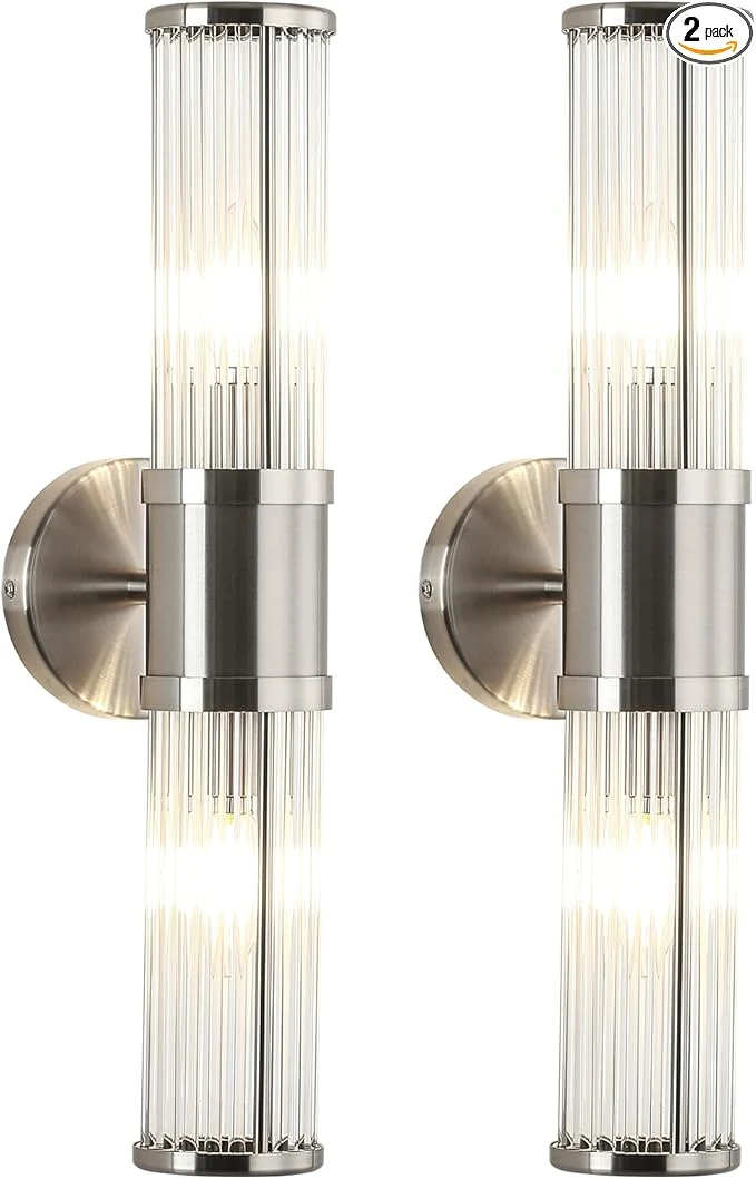 Premium Material JOOSENLUX Bathroom Sconces Set of 2 Brushed Nickel Wall Sconce Light Fixtures with E12 Base and Glass Rod Design – Modern Vanity Light Fixture for Bathroom Powder Room Bedroom HallwayAbout ThisOverview Functional