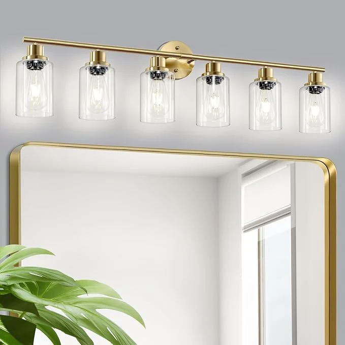 Trusted 6-Light E26 Gold Bathroom Vanity Lights Modern Bathroom Light Fixtures with Clear Glass Shade Wall Lamps for Mirror Hallway Kitchen Cabinet Living Room Sconces LightsAbout ThisOverview High-Performance