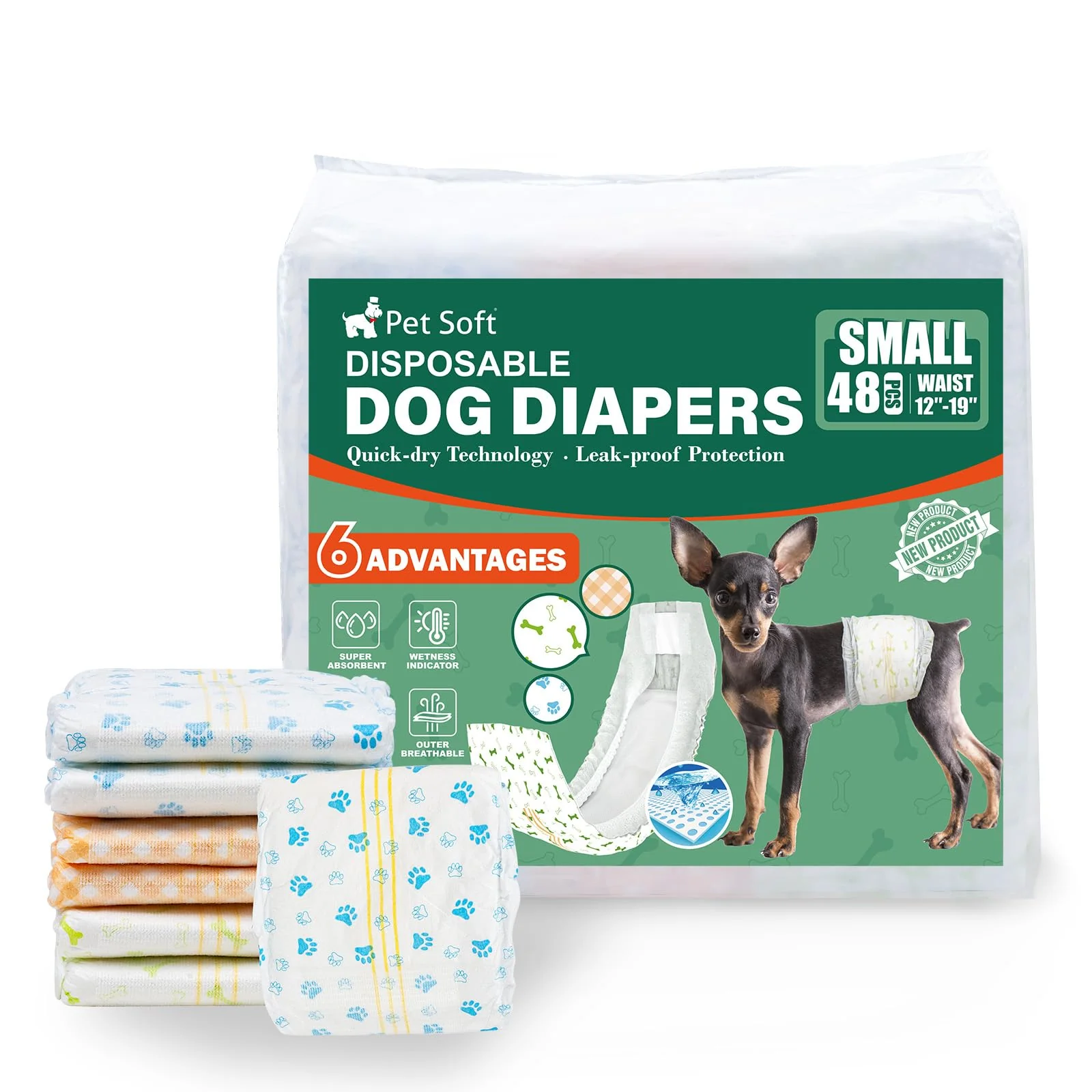 Verified Pet Soft Disposable Dog Diapers Small — Ultra-Absorbent with Wetness Indicator 48 Count Long-Lasting