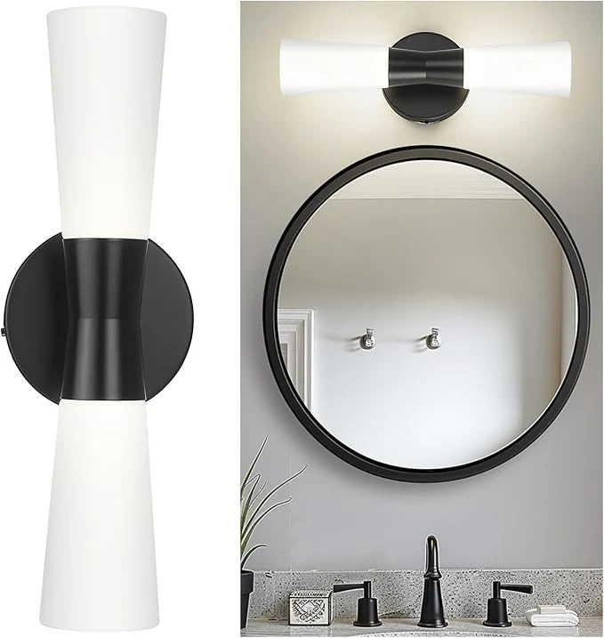 Functional kudos Wall Sconces 16inches Black Vanity Light Fixtures Modern Sconces Wall Lighting with Milk White Glass Dimmerable 3000K 4000K 5000K for Bathroom Bedroom KDVL13-BKAbout ThisOverview Excellent