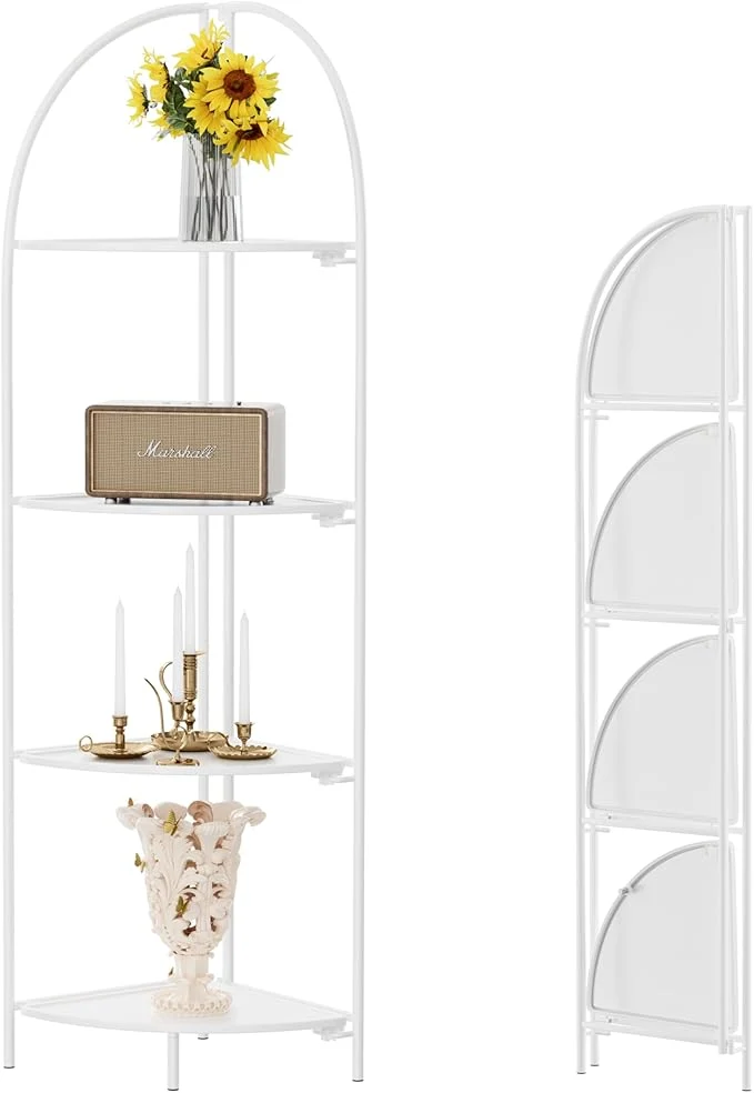Dependable Crofy Foldable 4 Tier Corner Shelf Metal Corner Plant Stand with White Frame and White Shelves Corner Display Rack Multipurpose Shelving Unit for Living Room Bedroom BathroomAbout ThisOverview Sophisticated