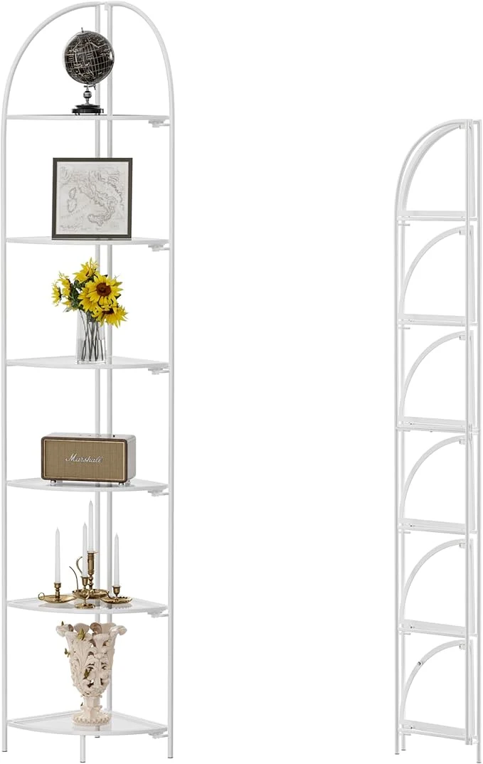 Proven Crofy Foldable 6 Tier Corner Shelf Metal Corner Plant Stand with White Frame and Transparent Shelves Corner Display Rack Multipurpose Shelving Unit for Living Room Bedroom BathroomAbout ThisOverview Refined