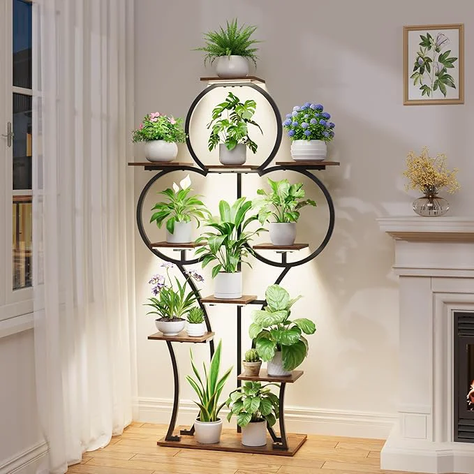Artisan POZILAN Plant Stand Indoor with Grow Lights - 63 Tall Corner Plant Stands for Indoor Plants - 10 Tiered Plant Shelf with Grow Light Multiple Metal Lighted Plant Stand for Balcony Living Room PatioAbout ThisOverview Enhanced