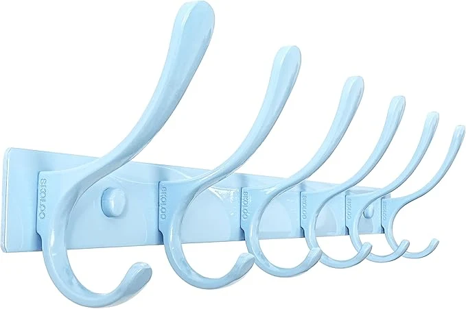 Versatile SKOLOO Wall Mounted Coat Rack - 6 Hooks Heavy Duty Stainless Steel Metal Wall Hangers Sturdy Coat Hooks for Hanging Coats Jacket Clothes Hat BlueAbout ThisOverview Advanced