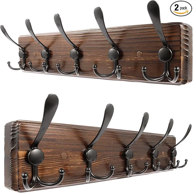 Genuine 2 Pack Coat Rack Wall Mount 16.8'' Rustic Hat Rack with 5 Triple Hooks Coat Hooks Wall Mount Farmhouse Wall Hooks for Hanging Coat Bags TowelsAbout ThisOverview Trusted