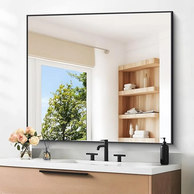 Secure Black Bathroom Mirror for Wall 36x40 Inch Rectangle Mirrors with Metal Frame Modern Vanity Wall Mirror Decor for Entryway Hangs Bathroom Living Room Horizontal or VerticalAbout ThisOverview Stylish