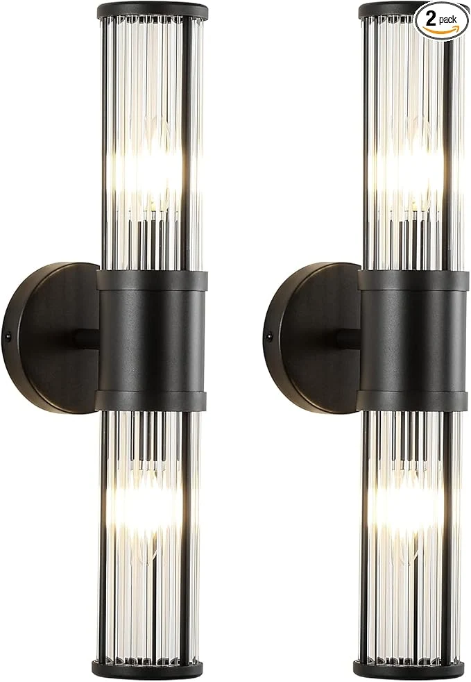 Premium JOOSENLUX Black Vanity Light Set of 2 Bathroom Sconces with E12 Base and Glass Rod Design – Modern Bathroom Vanity Light Fixture for Mirror Powder Room Bedroom HallwayAbout ThisOverview Breathable