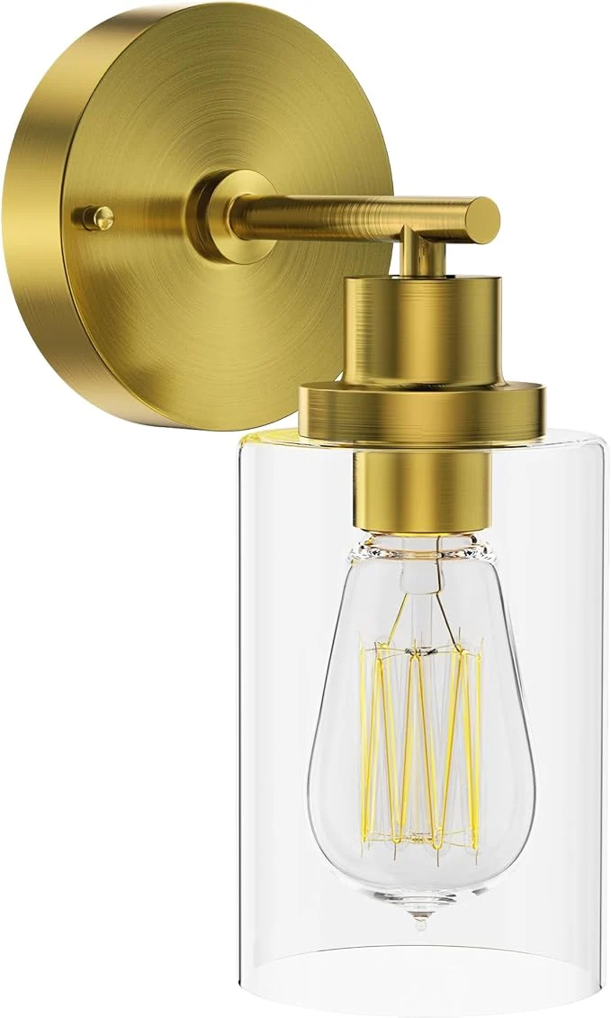 Top-Quality GORDNWE 1-Light Bathroom Wall Sconce Brushed Gold Vanity Light Modern Wall Light Fixture with Clear Glass Shade and E26 Bulb Base Wall Lamp Wall Mount Light Fixtures for Mirror Bedroom HallwayAbout ThisOverview Authentic