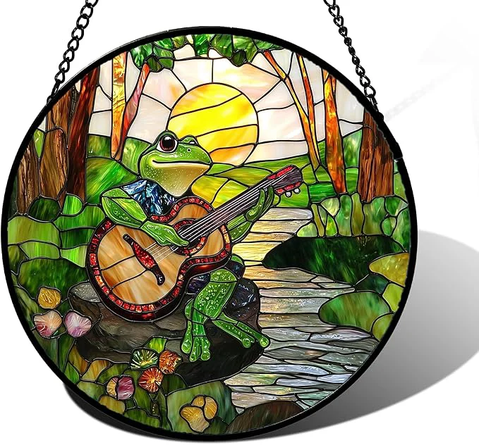 Genuine Stained Glass Window Hanging Frog Playing Guitar Suncatcher Diamond Glass Panel Funny Sun Catchers Decor for Birthday for Women Men Wife Aunt and Mom 9.8 inAbout This Eco-Friendly