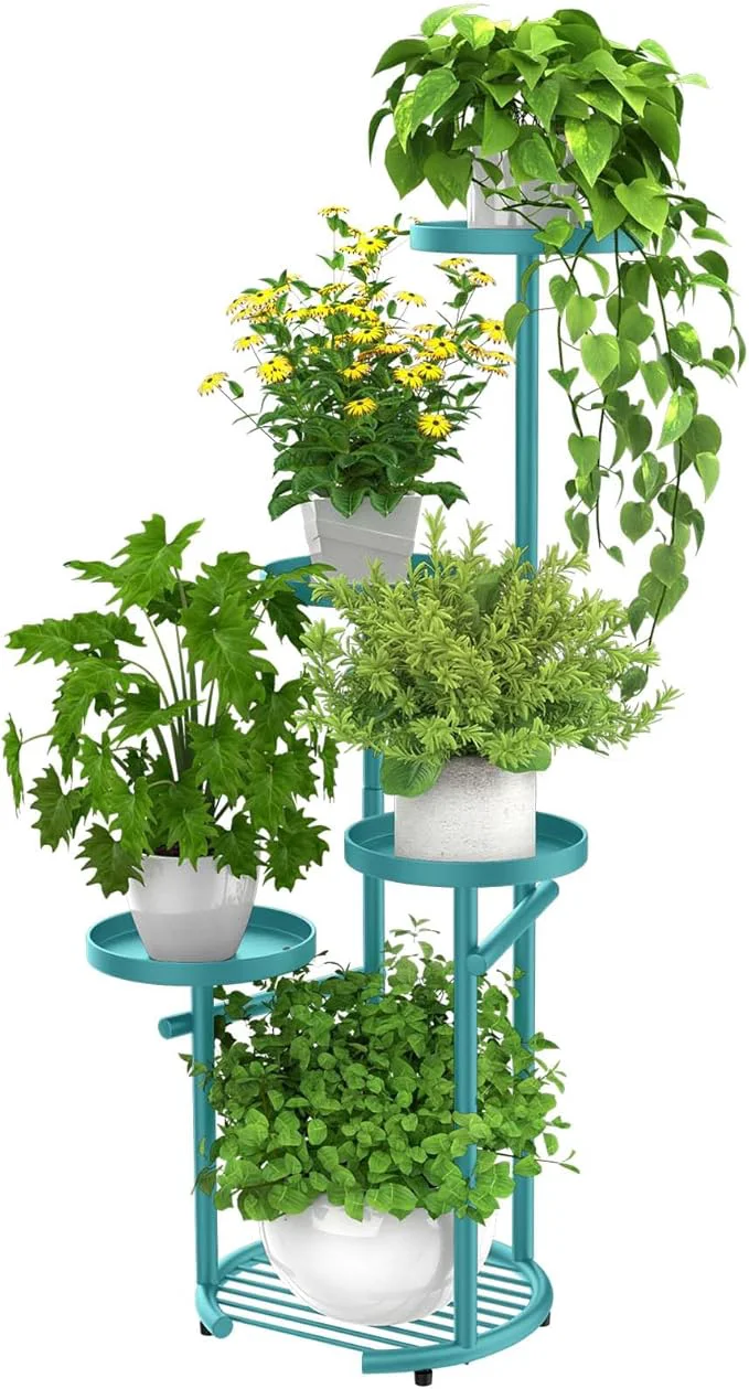 Traditional TOSKING 5 Tier Metal Plant Stand Indoor， Plant Shelf Corner Shelf Flower Pot Stand for Outdoor Plant Stand for Living Room Balcony Garden Patio Bedroom Blue 38in About ThisOverview Proven