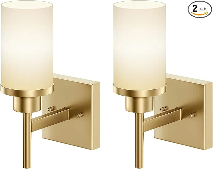Contemporary Vanity Lighting Fixtures with White Frosted Glass Shade Modern Gold Wall Lamps for Bathroom Mirror Bedroom Living Room Porch 2 Pack T001GD-L1-P2About ThisOverview Natural