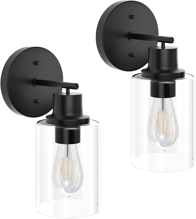 Proven GORDNWE Set of 2 Bathroom Wall Sconce Matte Black Vanity Light Modern Wall Light Fixture with Clear Glass Shade and E26 Bulb Base Wall Lamp Wall Mount Light Fixtures for Mirror BedroomAbout ThisOverview Enhanced