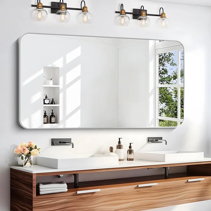 Elegant 24 x 48 Bathroom Mirror Sliver Wall Mirror with Metal Frame Decorative Rectangular Vanity Mirror for Bedroom Bathroom Living Room Entryway Horizontal Vertical About ThisOverview Versatile
