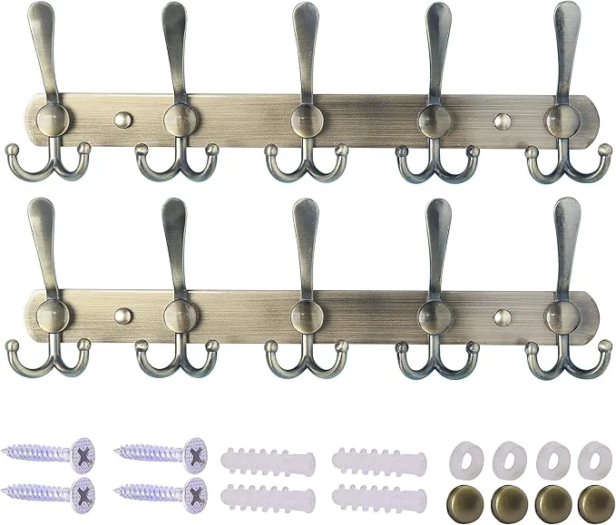 Natural Dseap Wall Mounted Coat Rack - 5 Tri Hooks Heavy Duty Stainless Steel Metal Coat Hook Rail for Coat Hat Towel Purse Robes Mudroom Bathroom Entryway Bronze 2 Packs About ThisOverview Verified