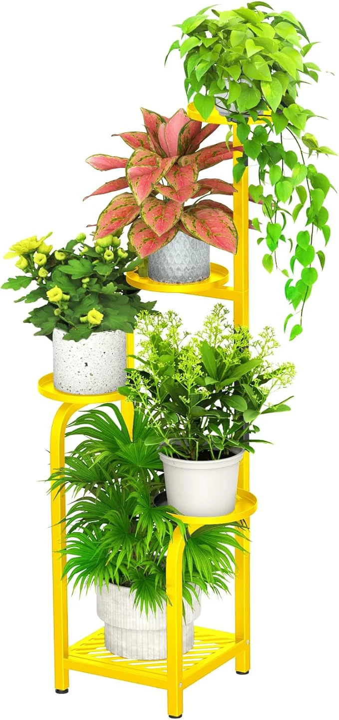 Artisan TOSKING 5 Tier Tall Plant Stand Indoor Outdoor Heavy Duty Corner Shelf for Plants Decor Space Saving 3.9FT Metal Flower Pot Stand for Balcony Garden Living Room Patio Yellow 5Tier SQ Base About ThisOverview Efficient