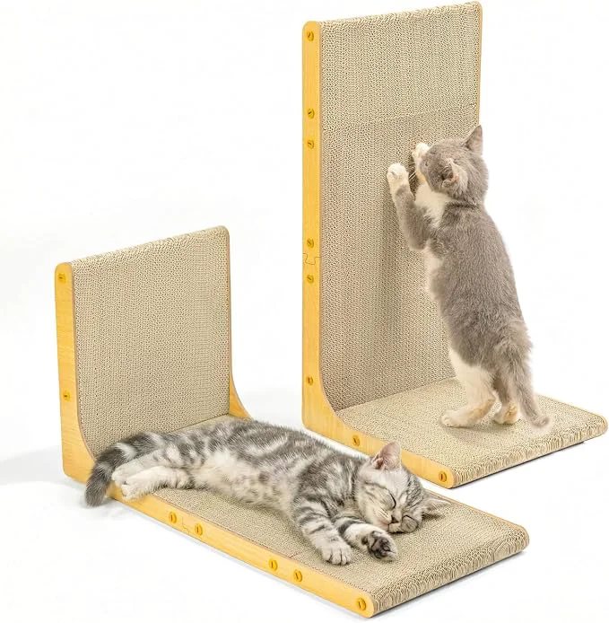 Advanced Cardboard Cat Scratcher 23 Inch L Shape Scratch Pad Wall Mounted Vertical Pure