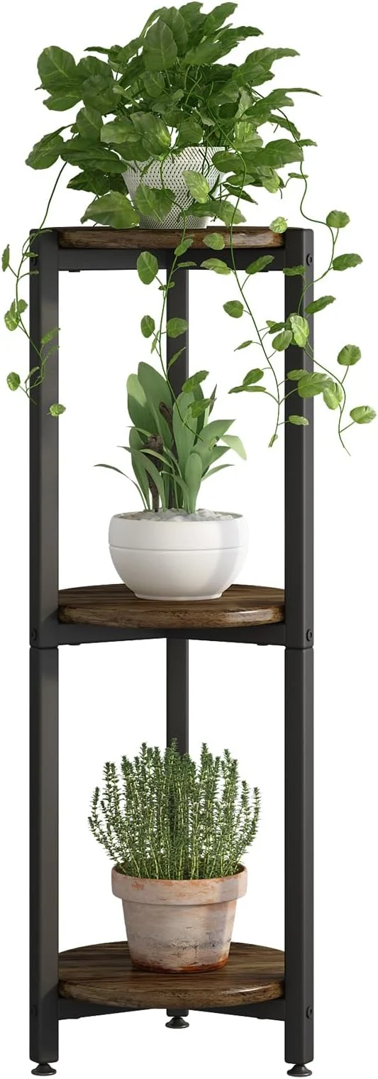 Natural Plant Stand Indoor Corner Tall 3 Tier Metal Modern Flower Storage Plant Shelf Holder for Living Room Balcony Garden Black 3 Tier-Black Round About ThisOverview User-Friendly