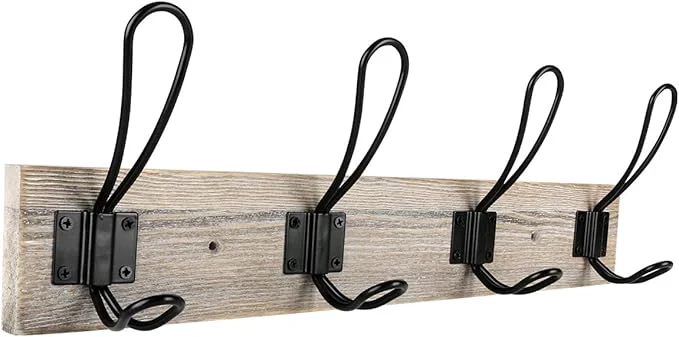 Innovative Wall Mounted Coat Rack Wooden Entryway Vintage Rustic Coat Rack Hat Hanger Rack Zinc die-cast 4-Hook Rail for The Entryway Bathroom Bedroom Kitchen Mudroom Pinewood Metal 4-Hook About ThisOverview Practical