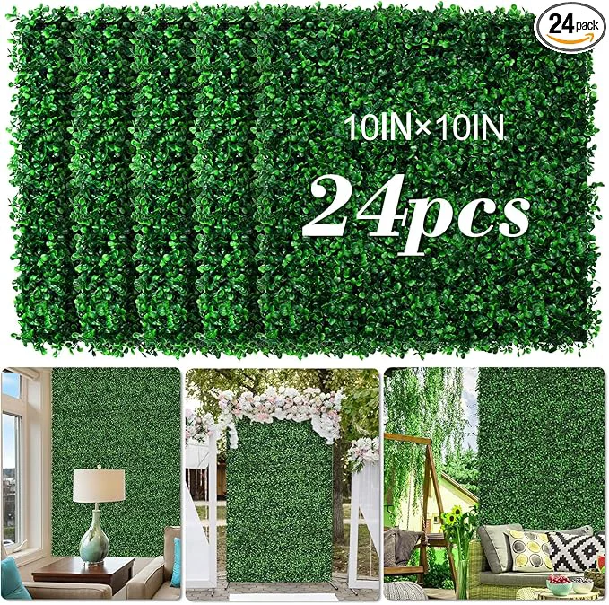 Fine AOKIE 10 X10 Artificial Grass Wall 24Pcs Boxwood Hedge Wall Panels UV-Anti Grass Backdrop Wall Decor Greenery Privacy Hedge Screen for Indoor Outdoor Patio Balcony Party Garden Fence 16.8 sq ft About ThisOverview Expertly Made