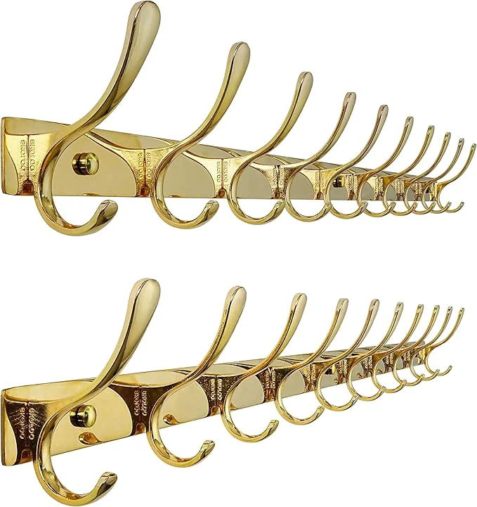 Carefully Designed SKOLOO Coat Rack Wall Mounted - 10 Hooks Pack of 2 Heavy Duty Stainless Steel Metal Wall Hangers Sturdy Coat Hooks for Hanging Coats Jacket Clothes Hat Bright GoldAbout ThisOverview Genuine