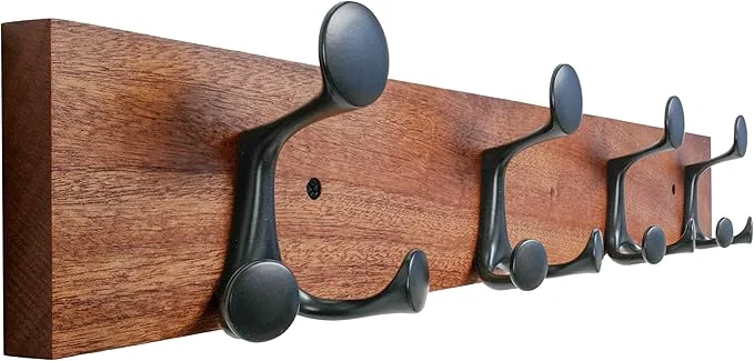 Unique SKOLOO 24-Inch Wood Coat Rack Wall Mount with 4 Triple Hooks - I for Family Entrances Classrooms and Pet Supplies Storage - Coat Hooks for Wall Mahogany Sapele About ThisOverview Refined