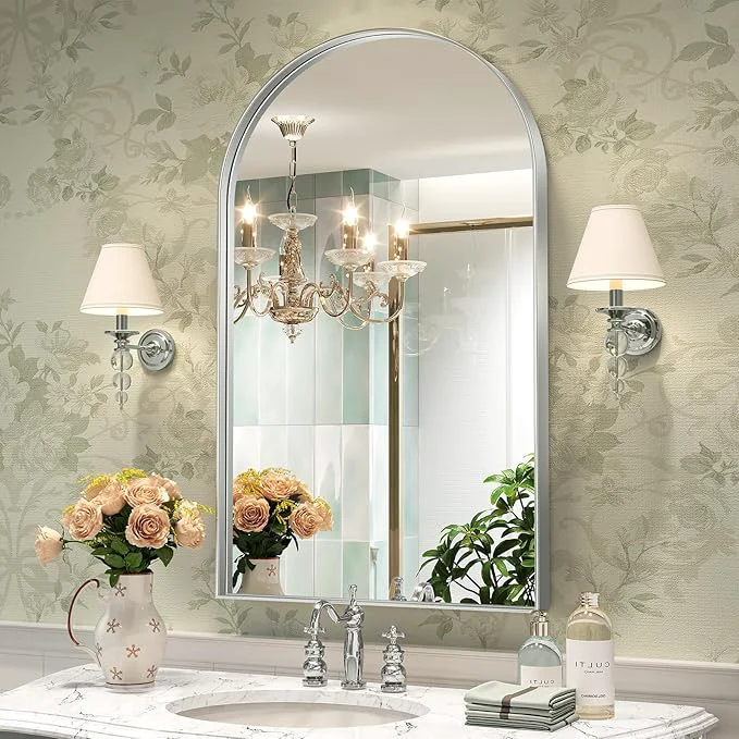 High-Grade Brightify Arched Mirror Arched Wall Mirror 24 x 40 Inch Silver Arch Mirror Metal Frame Black Bathroom Mirror Arched Top Bathroom Vanity Mirror for Living Room Bedroom Mantel Entryway HallwaysAbout ThisOverview Genuine