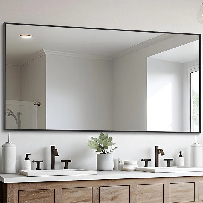 Functional Black Bathroom Mirror for Wall 30x60 Inch Rectangle Mirrors with Metal Frame Modern Vanity Wall Mirror Decor for Entryway Hangs Bathroom Living Room Horizontal or VerticalAbout ThisOverview Stylish
