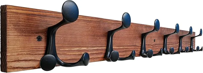 Stylish SKOLOO 36-Inch Wood Coat Rack Wall Mount with 6 Triple Hooks - I for Family Entrances Classrooms and Pet Supplies Storage - Coat Hooks for Wall Charred Golden BrownAbout ThisOverview Exclusive
