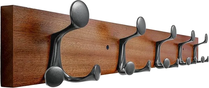 Stylish SKOLOO 30-Inch Wood Coat Rack Wall Mount with 5 Triple Hooks - I for Family Entrances Classrooms and Pet Supplies Storage - Coat Hooks for Wall Mahogany Sapele About ThisOverview Official