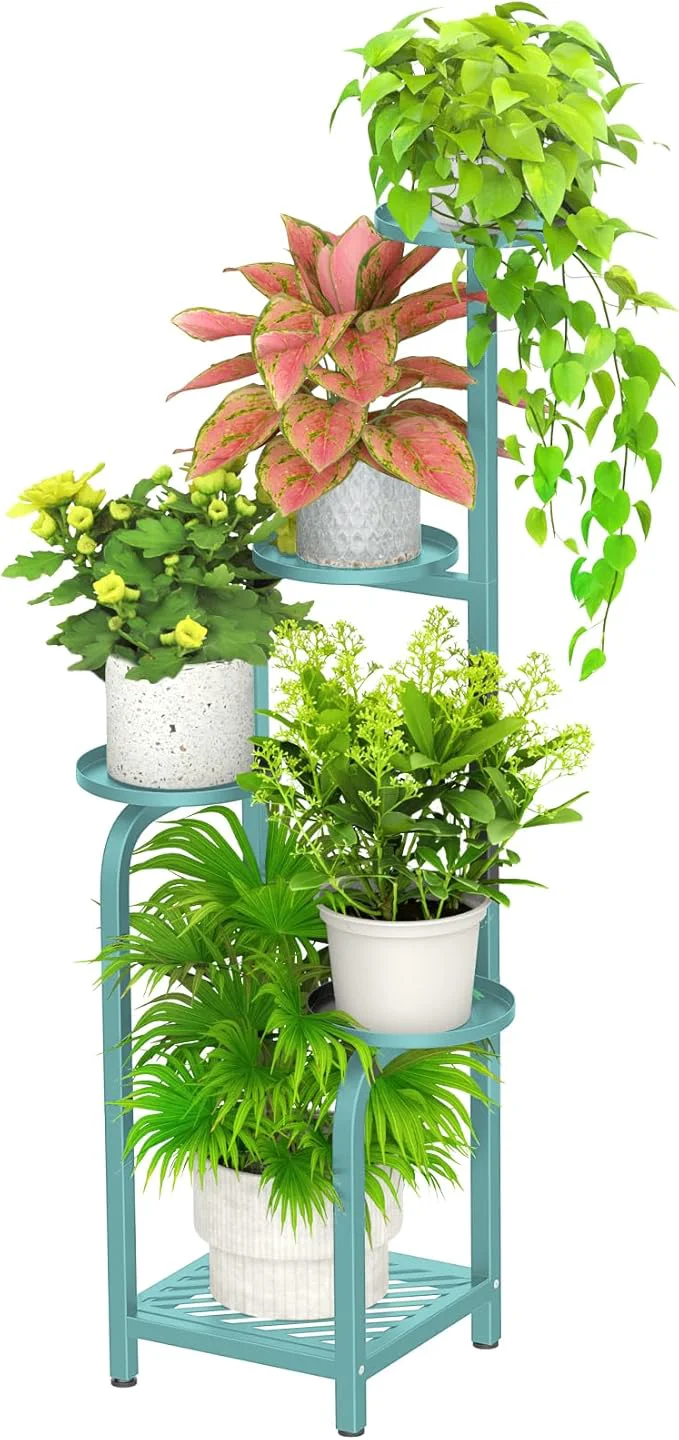 Next-Generation TOSKING 5 Tier Tall Plant Stand Indoor Outdoor Heavy Duty Corner Shelf for Plants Decor Space Saving 3.9FT Metal Flower Pot Stand for Balcony Garden Living Room Patio Blue 47in About ThisOverview Secure