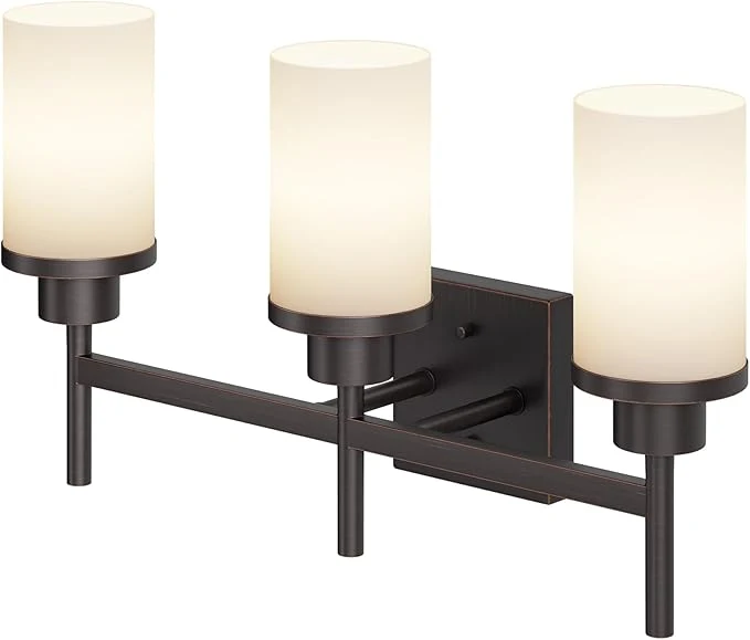 Next-Generation Vanity Lighting Fixtures Oil Rubbed Bronze 3-Light with White Frosted Glass Shade Wall Sconces for Bathroom Cabinet Porch Kitchen T001ORB-L3About ThisOverview Responsible