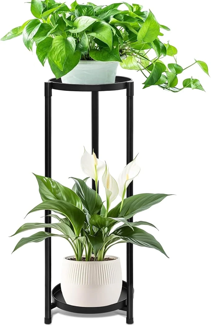 Elegant 2 Tier Plant Stand Indoor Tall Black Corner Tiered Round Plant Stand for Indoor Multiple Plants Metal Flower Pot Stands Outdoor Holders Plant Shelf Display Rack for Balcony Living RoomAbout ThisOverview Premium Material