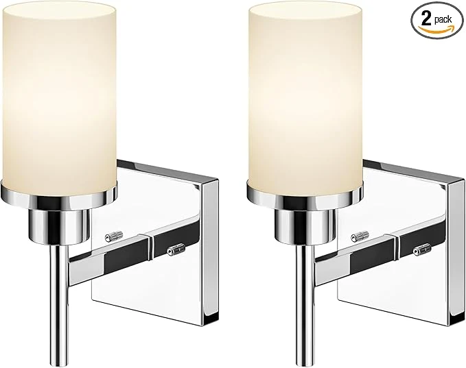 User-Friendly Vanity Lights Polished Chrome Bathroom Light Fixtures with White Frosted Glass Shade Wall Sconces for Mirror Hallway Entrance 2 Pack T001CH-L1-P2About ThisOverview Convenient