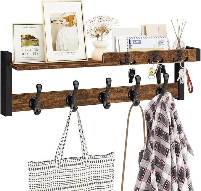 Trendy Homode Coat Rack Wall Mount with Shelf Entryway Coat Hanger with Key Hooks and Mail Holder 29 Inch Wood Floating Shelf with Hooks and Storage Key Holder Mail Organizer Rustic BrownAbout ThisOverview Original