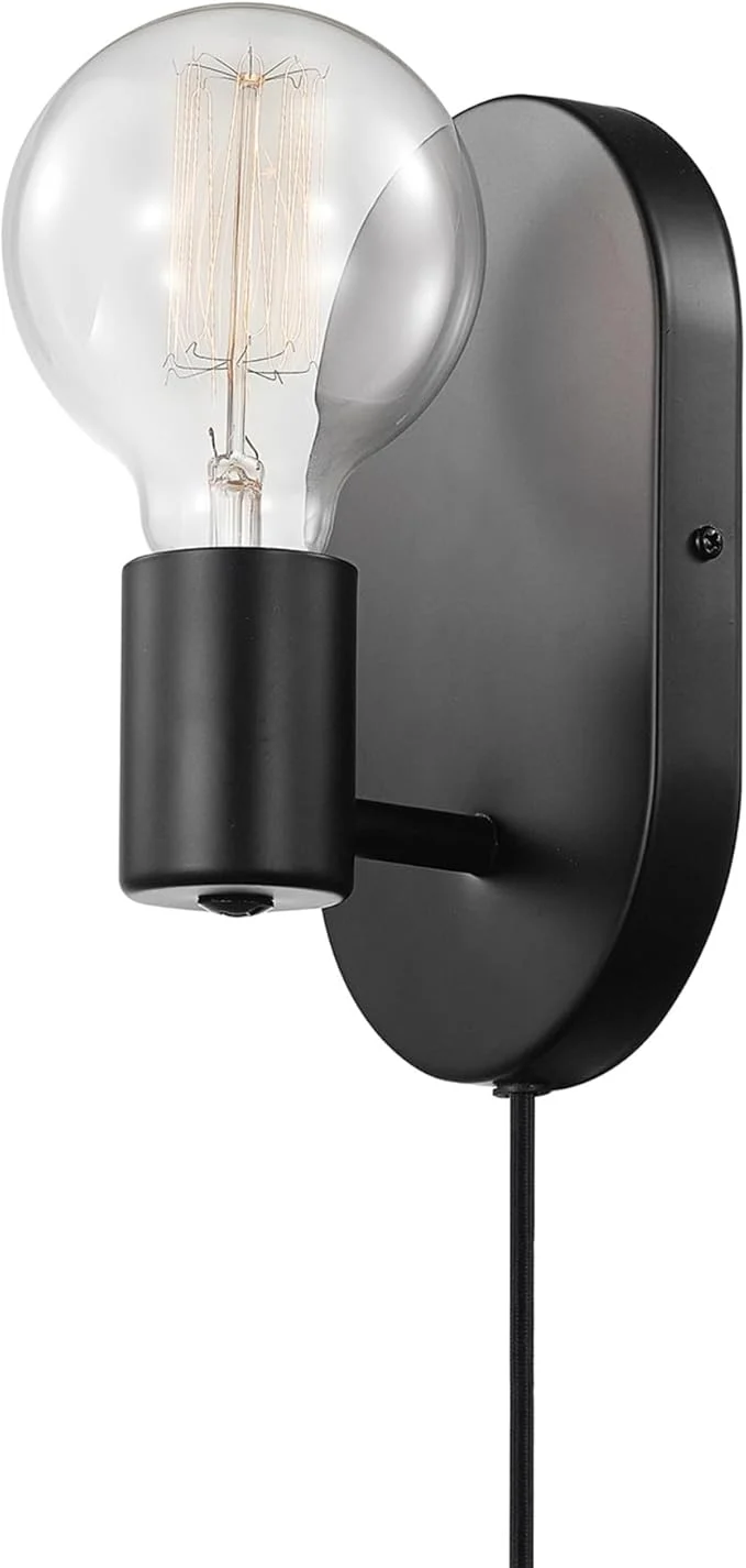 Versatile GLOBE Electric x Novogratz 51488 1-Light Plug-in or Hardwire Wall Sconce Matte Black 6ft Fabric Covered Cord Rocker Switch Wall Lights for Apartment or Renters Modern LightingAbout ThisOverview Soft
