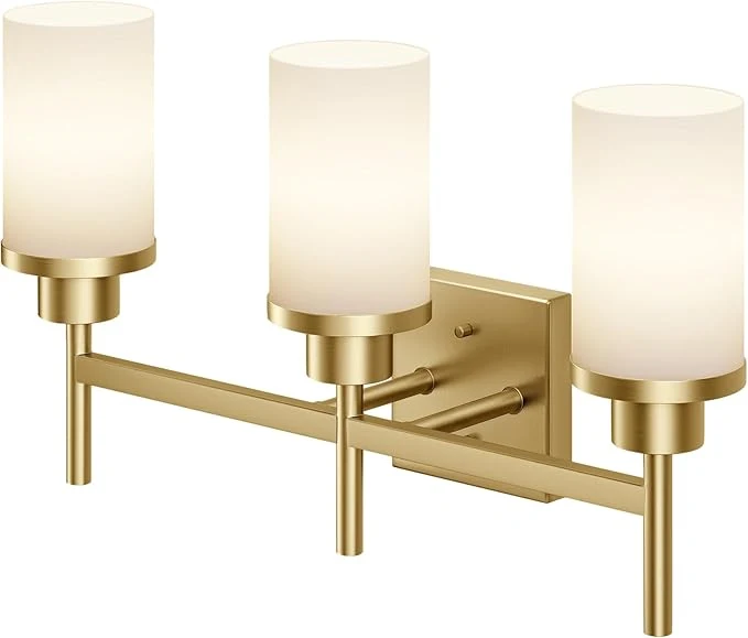 Certified Bathrom Light Fixtures Modern Gold 3 Vanity Lights Over Mirror Wall Lamps with White Frosted Glass Shade for Toilet Washroom Bath T001GD-L3About ThisOverview Sustainable