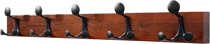 Genuine SKOLOO 30-Inch Cherry Wood Coat Rack Wall Mount with 5 Triple Hooks - I for Family Entrances Classrooms and Pet Supplies Storage - Coat Hooks for WallAbout ThisOverview Flexible