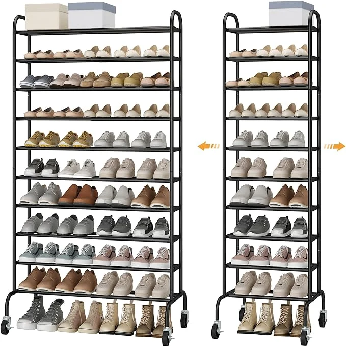 High-End STO STO Expandable Shoe Rack 10-Tier Metal Tall Shoe Rack for Garage Up to 44 Pairs Adjustable Shoe Rack Storage for Front Door Entrance Standing Shoe Rack Organizer for Entryway BlackAbout ThisOverview Enhanced