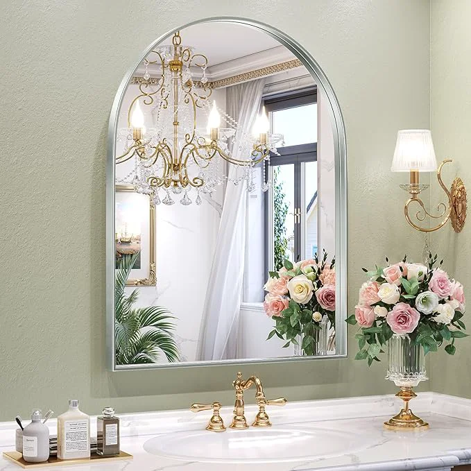 Enhanced Brightify Arched Mirror Arched Wall Mirror 30 x 40 Inch Silver Arch Mirror Metal Frame Silver Bathroom Mirror Arched Top Bathroom Vanity Mirror for Living Room Bedroom Mantel Entryway HallwaysAbout ThisOverview Genuine