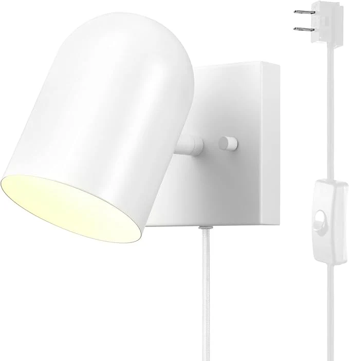 Expertly Made GLOBE Electric 65000146 1-Light Plug-in or Hardwire Wall Sconce Matte White 6ft White Braided Fabric Cord in-Line Rocker Switch Wall Lights for Living Room Home DécorAbout ThisOverview Contemporary
