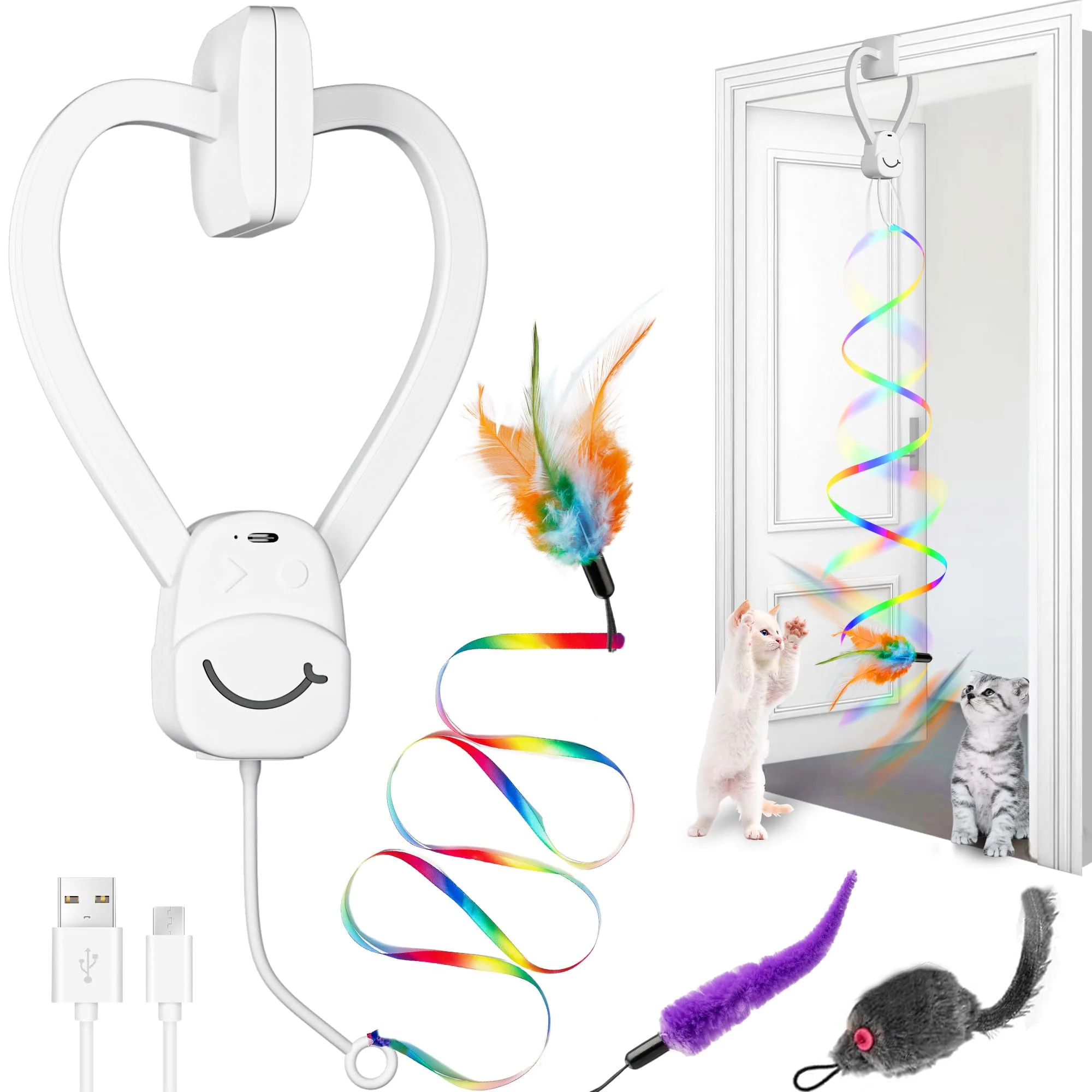 Authentic PANRIO Interactive Cat Toys for Indoor Cats Automatic Hanging Door Feather Toy Ribbon Wand Teaser Fashionable